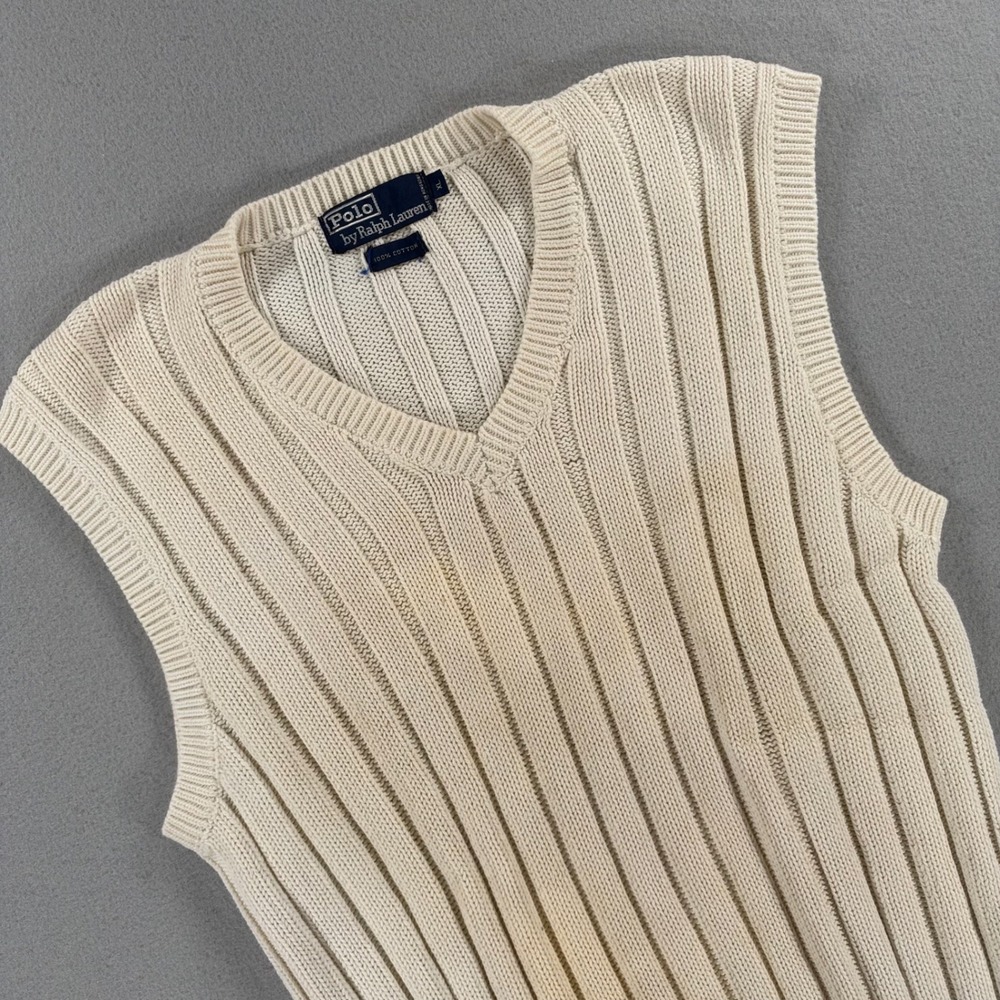 Vintage 90s Polo Ralph Lauren Cricket Sweater Vest XL Cream Navy Stripe